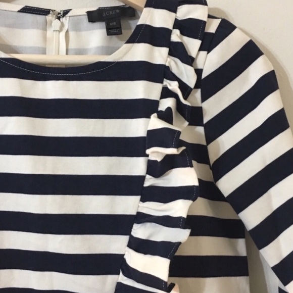 J Crew Asymmetrical Striped Ruffle 3/4 Sleeve Top - Picture 5 of 5